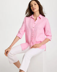 Chico's Sale Pink Pansy No Iron™ Linen Striped Shirt