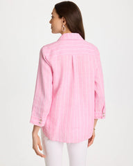 Chico's Sale Pink Pansy No Iron™ Linen Striped Shirt