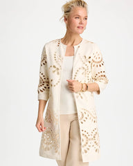 Chico's Online Ecru Long Faux Leather Kimono