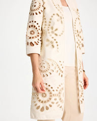 Chico's Online Ecru Long Faux Leather Kimono