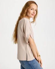 Chico's Discount Smokey Taupe Jersey & Satin Dolman Tee
