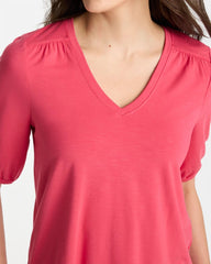 Chico's Sale Hot Honeysuckle Shirred Elbow Sleeve Tee
