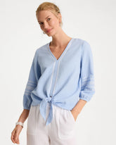 Chico's Outlet Blue Haven Cotton Gauze Tie-Front Blouse