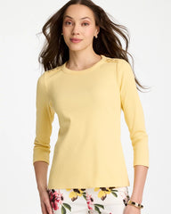 Chico's Discount Golden Haze Ribbed Button Crewneck Tee