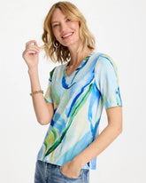 Chico's Sale Amparo Blue Printed Pima V-Neck Tee