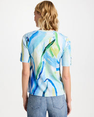 Chico's Sale Amparo Blue Printed Pima V-Neck Tee