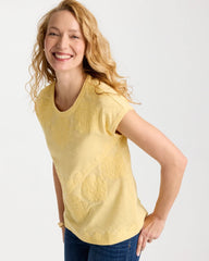 Chico's Outlet Golden Haze Monochrome Embroidered Cap-Sleeve Tee