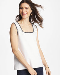 Chico's Online Alabaster Blanket Stitch Contour Cotton™ Square Neck Tank