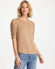 Chico's Online Cattail Brown Touch of Cool™ Ruched Sleeve Knit Tee