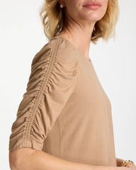 Chico's Online Cattail Brown Touch of Cool™ Ruched Sleeve Knit Tee