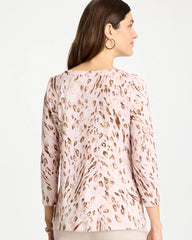 Chico's Sale Alabaster Animal Foiled Pima 3/4 Sleeve Tee