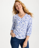 Chico's Outlet Amparo Blue Printed Puff Sleeve Slub Henley