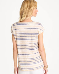 Chico's On Sale Passport Blue Striped Linen Dolman Tee