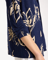 Chico's Sale Passport Blue Floral Linen Open Front Cardigan