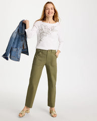 Chico's For Sale Alabaster Embroidered Pima 3/4 Sleeve Tee
