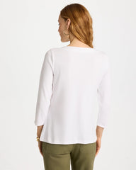 Chico's For Sale Alabaster Embroidered Pima 3/4 Sleeve Tee