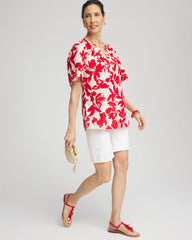 Chico's For Sale Red Glow Floral Linen Popover Shirt