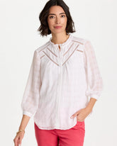 Chico's On Sale Alabaster Cutwork Trim Chiffon Blouse