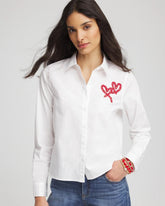 Chico's Discount Alabaster Crystal Heart Poplin Shirt