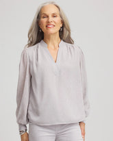 Chico's Sale Dove Gray Georgette Clip Dot Blouse