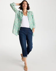 Chico's Outlet Hunter Green No Iron™ Striped Linen Tunic