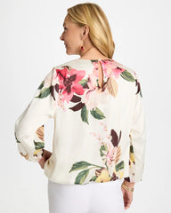 Chico's On Sale Hot Honeysuckle Crewneck Satin Bubble Hem Top