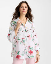 Chico's For Sale Hot Honeysuckle No Iron™ Kyoto Bloom Linen Shirt