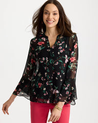 Chico's Online Black Georgette Ruffled Cuff Blouse