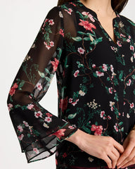 Chico's Online Black Georgette Ruffled Cuff Blouse