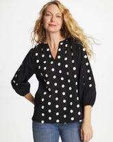 Chico's On Sale Black Textured Polka Dot Blouse