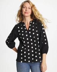 Chico's On Sale Black Textured Polka Dot Blouse