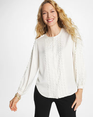 Chico's Outlet Ecru Laser Cut Crinkle Blouse
