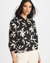Chico's Sale Black Embroidered Cropped Collared Shirt
