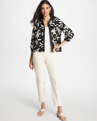 Chico's Sale Black Embroidered Cropped Collared Shirt