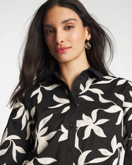 Chico's Sale Black Embroidered Cropped Collared Shirt