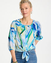 Chico's On Sale Amparo Blue Printed Tie-Front Top