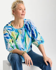 Chico's On Sale Amparo Blue Printed Tie-Front Top