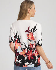 Chico's Outlet Ecru Floral Print Crewneck Sweater