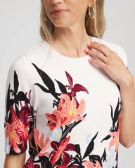 Chico's Outlet Ecru Floral Print Crewneck Sweater