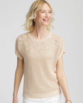 Chico's On Sale Glistening Sand Embroidered Pointelle Pull-Over