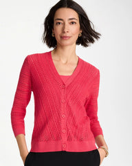 Chico's Online Hot Honeysuckle Stitchy V-Neck Cardigan