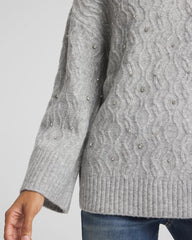 Chico's Sale Cloud Heather Gray Sequined Cable Knit Sweater