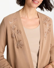 Chico's On Sale Cattail Brown Floral Embroidered Cardigan
