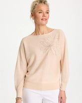 Chico's Discount Neutral Embroidered 3/4 Sleeve Sweater