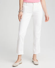 Chico's Discount Alabaster Girlfriend Frayed Cropped No Stain Jeans