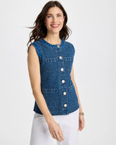 Chico's Online Mist Flower Indigo Tweed Mixed Denim Vest