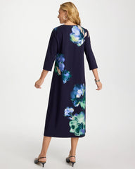 Chico's Sale Passport Blue Floral 3/4 Sleeve Maxi Dress