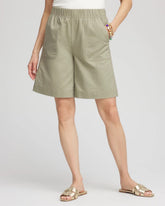 Chico's Discount Washed Sage Cotton-Linen Pull-On Utility Shorts