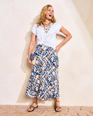 Chico's On Sale Passport Blue Faux Silk Printed Maxi Skirt