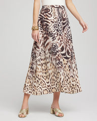 Chico's Outlet Black Animal Bengal Marks Faux Satin Skirt